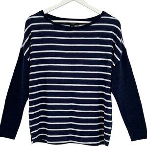 Nine‎ West Sweater Top Women's Missy Small Blue Striped Long Sleeve Oversized